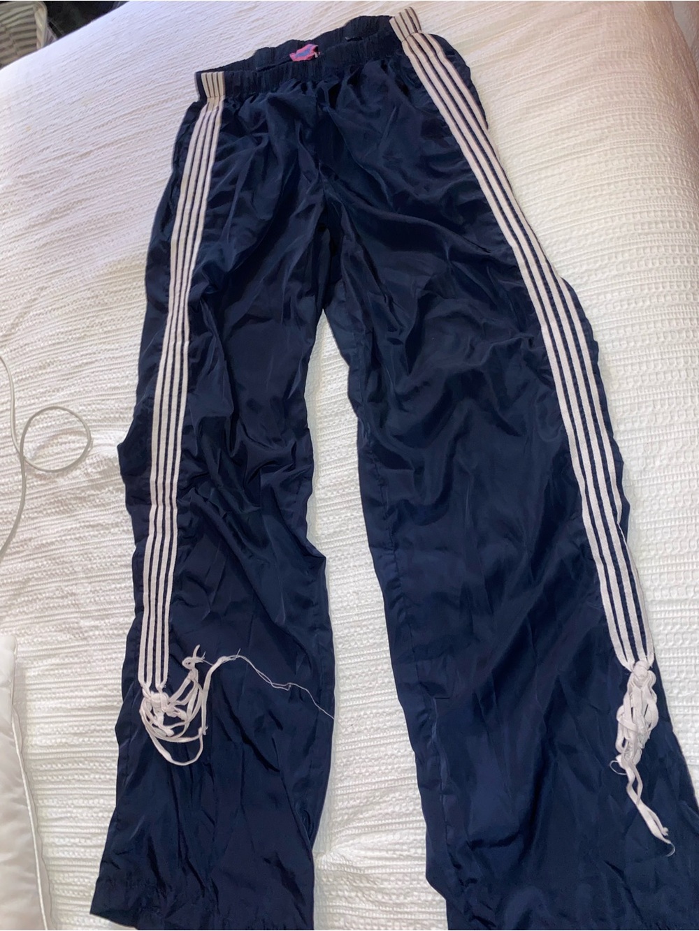 Edikted Navy Track Pants with White Triple Side Stripes